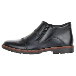 Cizme barbati, negru, casual, piele naturala, imblanite, scurte, cu toc, Rieker 15381-00-Negru