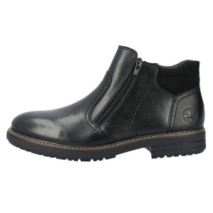 Cizme barbati, negru, casual, piele naturala, imblanite, scurte, cu toc, Rieker 33151-00-Negru