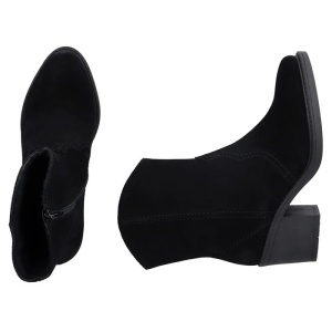 Cizme dama negru casual piele intoarsa scurte cu toc Rieker Y1251-00-Negru