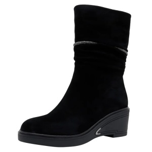 Cizme dama negru elegante piele intoarsa scurte cu platforma Epica JIJI50091-01-I-Negru