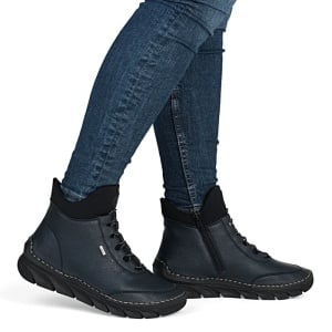 Ghete dama albastru casual piele ecologica imblanite cu talpa joasa Rieker 55069-14-Albastru