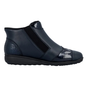 Ghete dama albastru casual piele naturala impermeabile imblanite cu talpa joasa Rieker 47254-14-Albastru