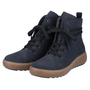 Ghete dama albastru inchis casual piele ecologica cu talpa joasa Rieker Z6637-14-Albastru-Inchis