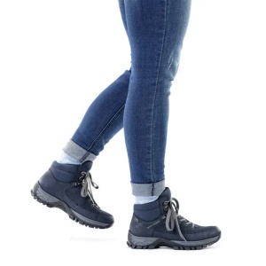 Ghete dama albastru inchis sport piele ecologica impermeabile cu talpa joasa Rieker M9830-15-Albastru-Inchis