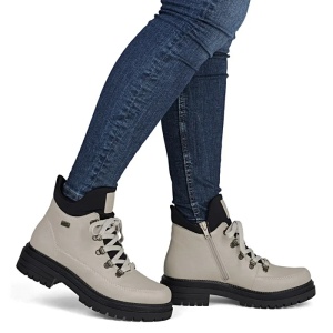 Ghete dama bej casual piele ecologica impermeabile imblanite cu toc Rieker Y3158-60-Bej