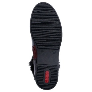 Ghete dama bordo casual piele naturala lacuita imblanite cu talpa joasa Rieker 93312-35-Bordo