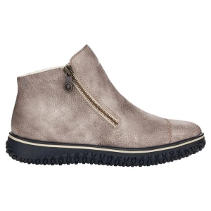 Ghete dama gri casual piele ecologica impermeabile imblanite cu talpa joasa Rieker L4270-43-Gri