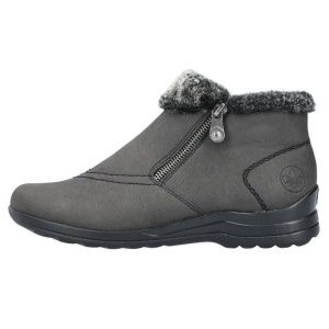 Ghete dama, gri, casual, piele naturala, impermeabile, imblanite, cu talpa joasa, Rieker L1868-45-Gri