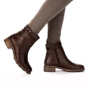 Ghete dama maro casual piele ecologica imblanite cu toc Rieker 77281-25-Maro