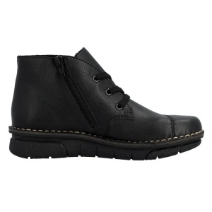 Ghete dama negru casual piele ecologica imblanite cu talpa joasa Rieker 73301-00-Negru