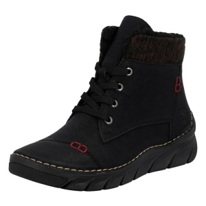 Ghete dama negru casual piele ecologica imblanite cu talpa joasa Rieker 55031-00-Negru
