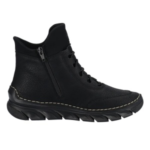 Ghete dama negru casual piele ecologica imblanite cu talpa joasa Rieker 55069-00-Negru
