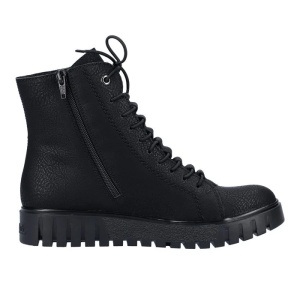 Ghete dama negru casual piele ecologica imblanite cu talpa joasa Rieker Y3420-00-Negru