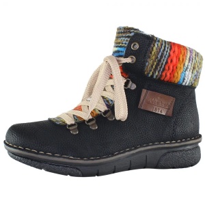 Ghete dama negru casual piele ecologica imblanite cu talpa joasa Rieker 73343-00-Negru