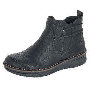 Ghete dama negru casual piele ecologica imblanite cu talpa joasa Rieker 73362-00-Negru