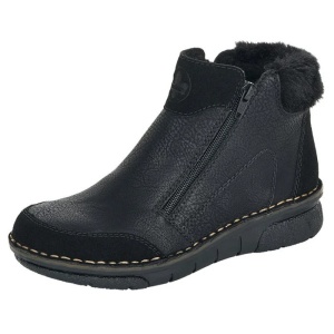 Ghete dama negru casual piele ecologica imblanite cu talpa joasa Rieker 73352-00-Negru