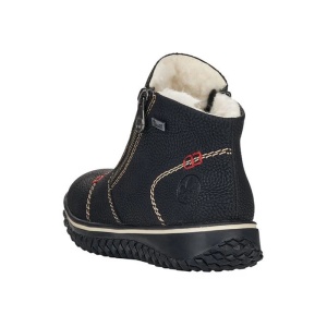 Ghete dama negru casual piele ecologica impermeabile imblanite cu talpa joasa Rieker L4270-00-Negru