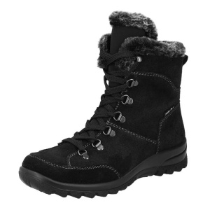 Ghete dama negru casual piele intoarsa impermeabile imblanite cu talpa joasa Rieker L7145-00-Negru