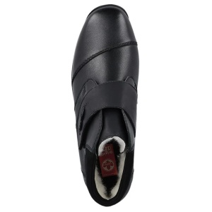 Ghete dama negru casual piele naturala impermeabile imblanite cu talpa joasa Rieker 44255-00-Negru