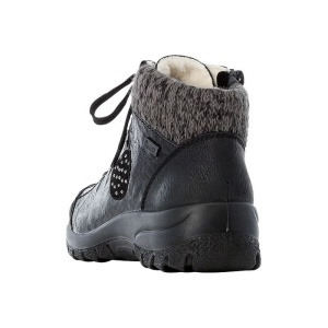 Ghete dama negru casual piele naturala impermeabile imblanite cu talpa joasa Rieker L7110-01-Negru