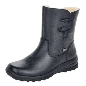 Ghete dama negru casual piele naturala impermeabile imblanite cu talpa joasa Rieker Z7172-00-Negru
