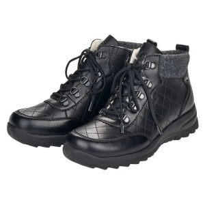 Ghete dama negru casual piele naturala impermeabile imblanite cu talpa joasa Rieker L7148-00-Negru