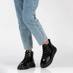 Ghete dama negru casual piele naturala lacuita cu talpa joasa Filippo DBT4146-23-BK-Negru