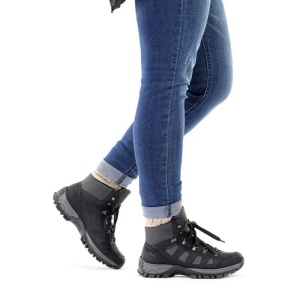 Ghete dama negru sport piele ecologica impermeabile imblanite cu talpa joasa Rieker M9844-00-Negru
