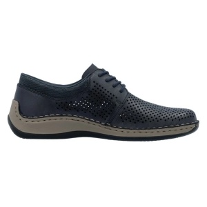 Pantofi barbati albastru casual piele naturala perforati cu talpa joasa Rieker 05213-14-Albastru