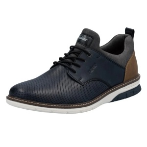 Pantofi barbati albastru inchis casual piele naturala cu talpa joasa Rieker 14450-15-Albastru-Inchis
