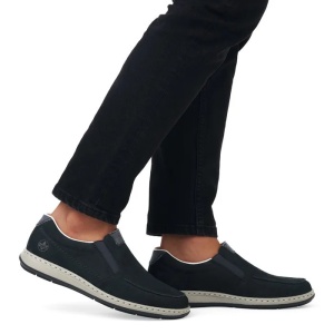 Pantofi barbati albastru inchis casual piele naturala cu talpa joasa Rieker 17359-14-Albastru-Inchis