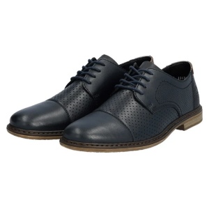 Pantofi barbati albastru inchis casual piele naturala perforati cu toc Rieker 13431-14-Albastru-Inchis