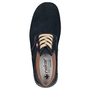 Pantofi barbati albastru inchis casual piele naturala perforati cu talpa joasa Rieker 05207-15-Albastru-Inchis