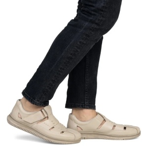 Pantofi barbati bej casual piele naturala perforati cu talpa joasa Rieker 10453-60-Bej