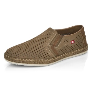 Pantofi barbati maro casual piele naturala perforati cu talpa joasa Rieker B5297-64-Maro
