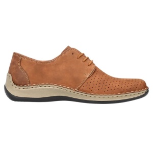 Pantofi barbati maro casual piele naturala perforati cu talpa joasa Rieker 05226-24-Maro