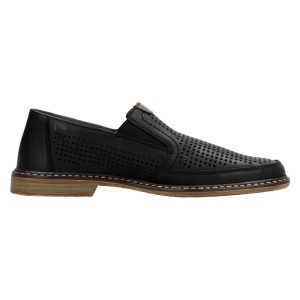 Pantofi barbati negru casual piele naturala perforati cu toc Rieker 13459-00-Negru