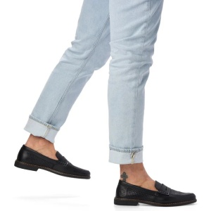 Pantofi barbati negru casual piele naturala perforati cu toc Rieker 13470-00-Negru