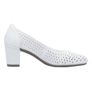 Pantofi dama alb casual piele ecologica perforati cu toc Rieker 41057-80-Alb