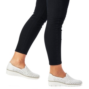 Pantofi dama alb casual piele naturala perforati cu talpa joasa Rieker 53795-80-Alb