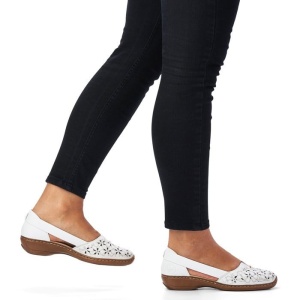 Pantofi dama alb casual piele naturala perforati cu talpa joasa Rieker 41356-80-Alb
