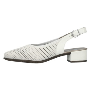 Pantofi dama, alb, elegant, piele naturala, perforati, cu toc, Rieker 47066-80-Alb