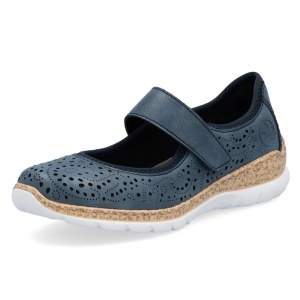 Pantofi dama albastru casual piele ecologica cu talpa joasa Rieker N4299-14-Albastru