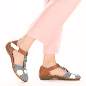 Pantofi dama albastru casual piele ecologica cu talpa joasa Rieker M1665-90-Albastru