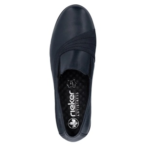 Pantofi dama albastru casual piele naturala cu platforma Rieker L5356-14-Albastru