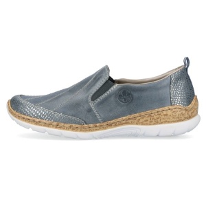 Pantofi dama, albastru, casual, piele naturala, cu talpa joasa, Rieker N4274-12-Albastru