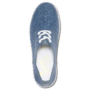 Pantofi dama albastru casual piele naturala perforati cu talpa joasa Rieker L1307-12-Albastru