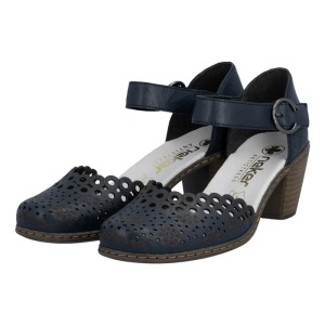 Pantofi dama albastru casual piele naturala perforati cu toc Rieker 40902-14-Albastru