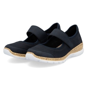 Pantofi dama albastru inchis casual piele ecologica cu talpa joasa Rieker N42B0-14-Albastru-Inchis