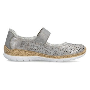 Pantofi dama argintiu casual piele ecologica cu talpa joasa Rieker N4299-90-Argintiu